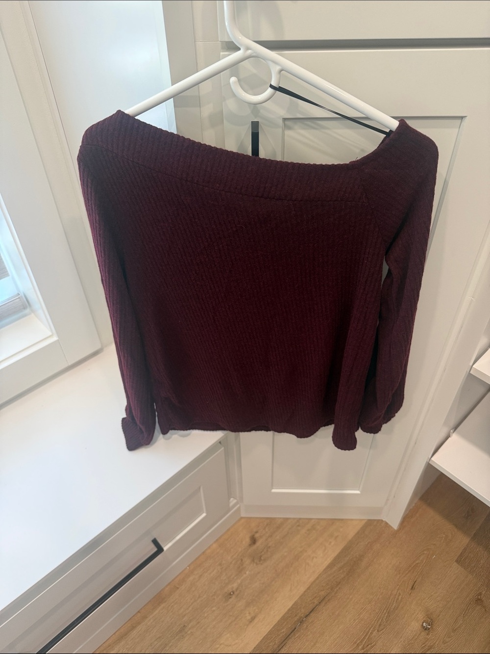 Kaileigh Off-the-Shoulder Ribbed Sweater - Burgundy